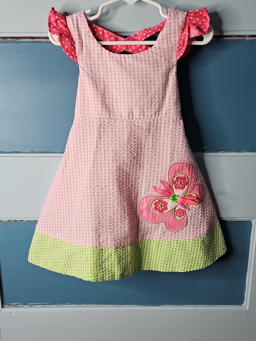 Rare Editions Pink Seersucker Butterfly Trim Girls' Dress 2T
